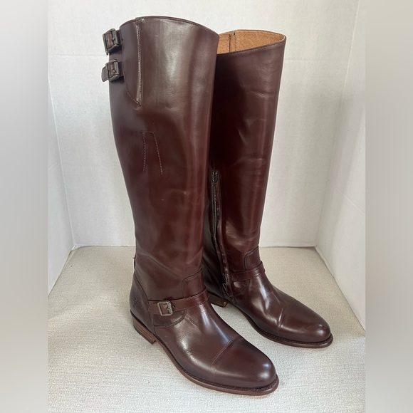 Frye Shoes - Frye Dorado Buckle Brown Tall Leather Boots 8 Box says 8.5